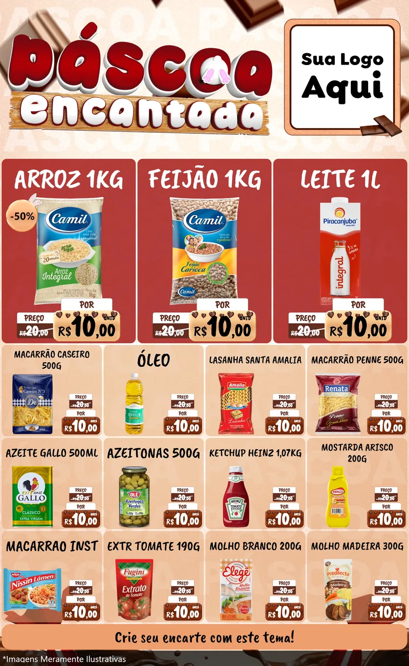 Modelo de Encarte para Encarte Grande com o tema Páscoa Encantada para Supermercado