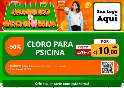 Modelo de Cartaz para Cartaz A4 Horizontal com o tema Janeiro da Economia para Produtos para Piscina