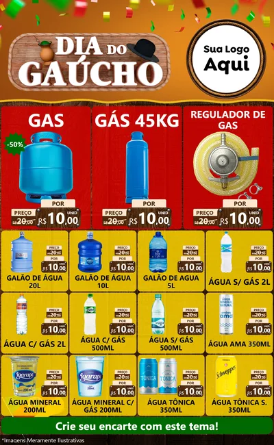 Modelo de Encarte para Encarte Grande com o tema Dia do Gaúcho para Água e gás