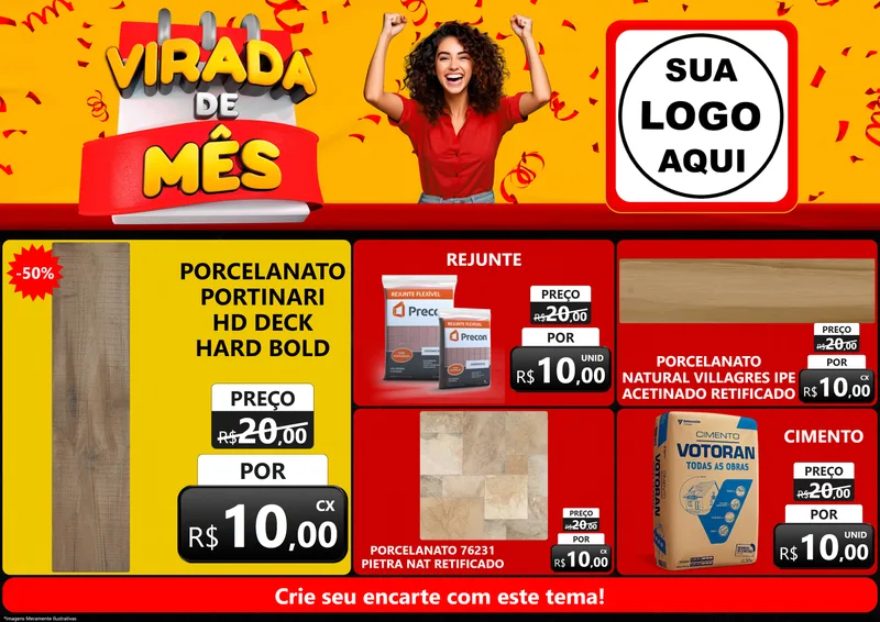 Modelo de Encarte para Encarte A4 Horizontal com o tema Virada de Mês para Pisos e revestimentos