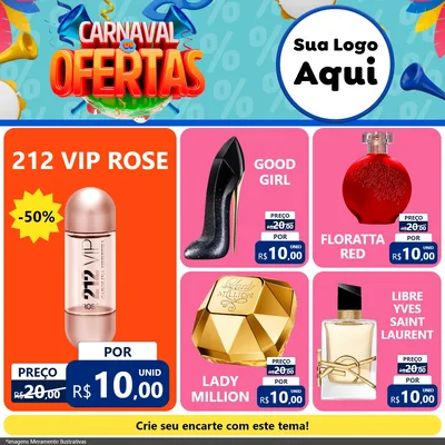 Modelo de Rede Social para Feed Facebook com o tema Carnaval de Ofertas para Perfumes