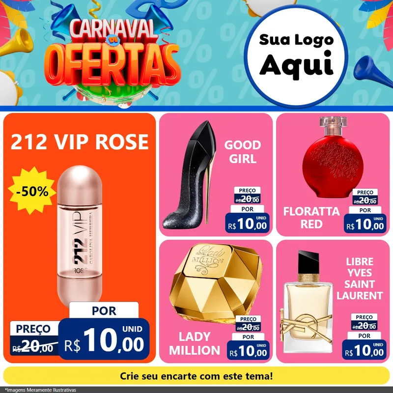 Modelo de Rede Social para Feed Facebook com o tema Carnaval de Ofertas para Perfumes