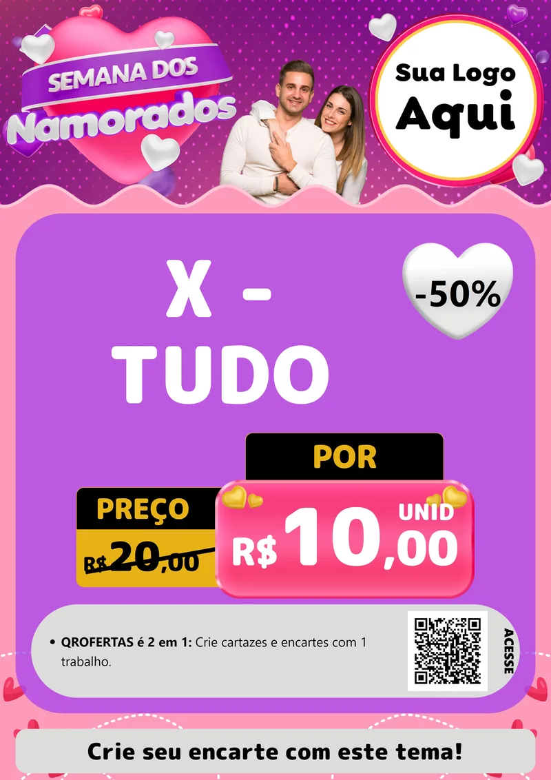 Modelo de Cartaz para Cartaz A4 Vertical com o tema Semana dos Namorados para Hamburgueria
