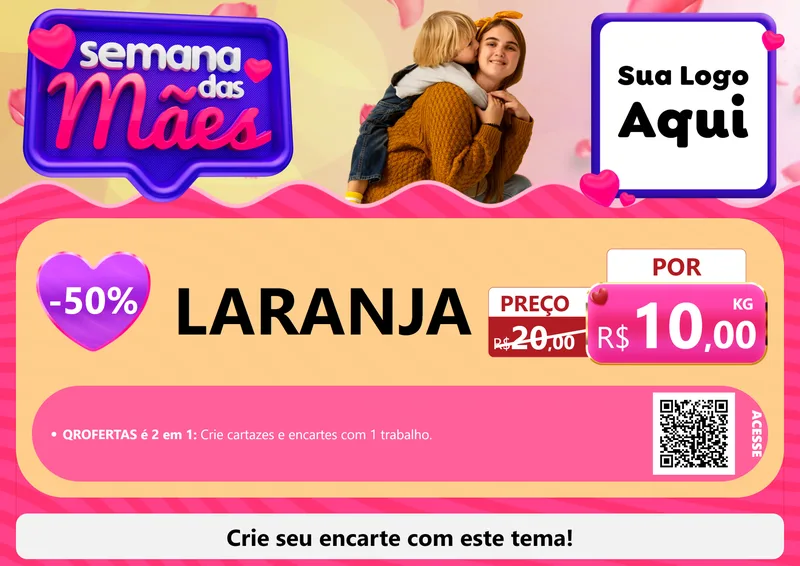 Modelo de Cartaz para Cartaz A4 Horizontal com o tema Semana das Mães para Hortifrúti