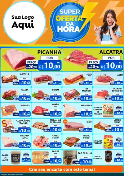 Modelo de Encarte para Encarte A4 Vertical com o tema Super Oferta da Hora para Açougue