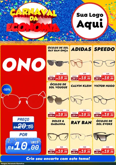 Modelo de Encarte para Encarte A4 Vertical com o tema Carnaval da Economia para Óticas