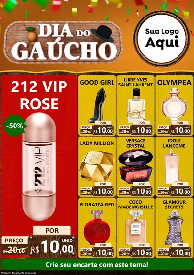 Modelo de Encarte para Encarte A4 Vertical com o tema Dia do Gaúcho para Perfumes