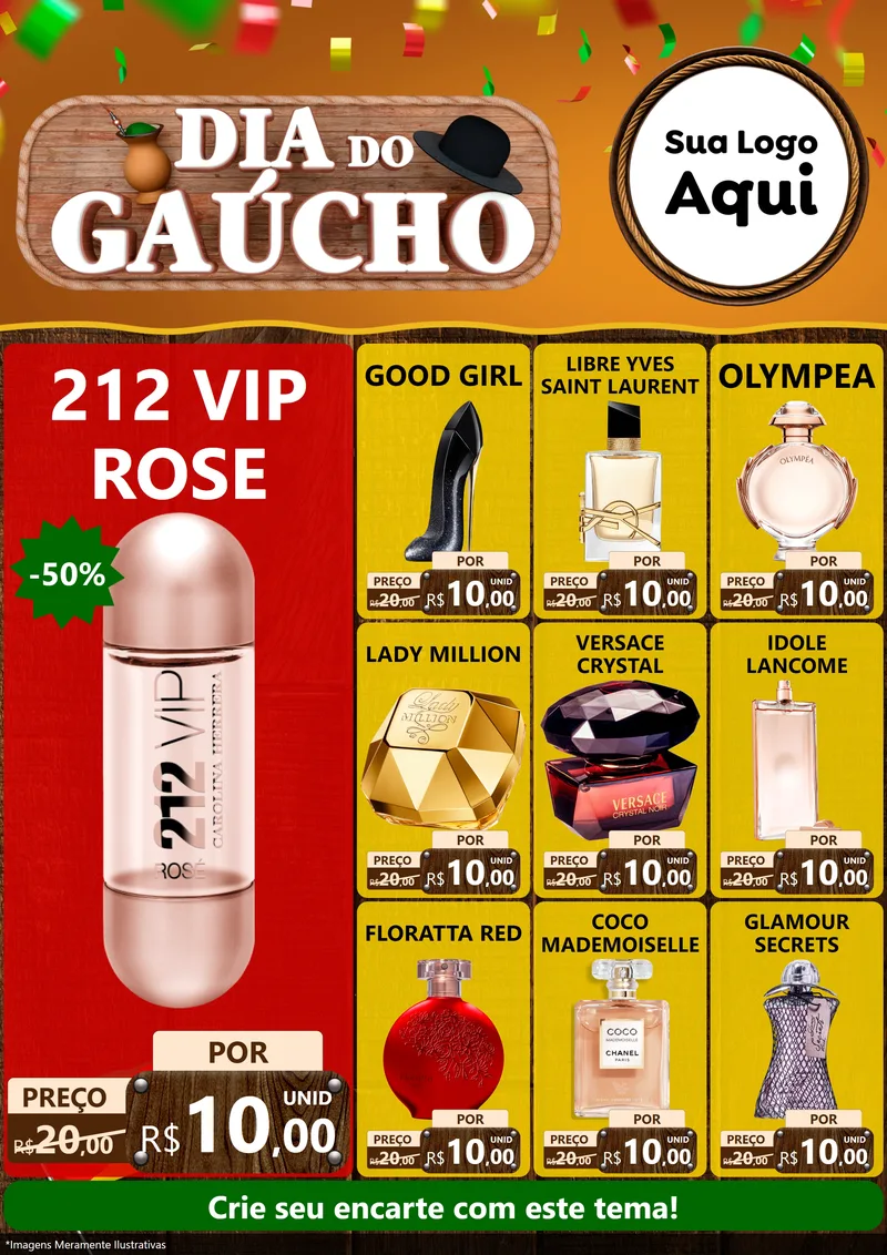 Modelo de Encarte para Encarte A4 Vertical com o tema Dia do Gaúcho para Perfumes