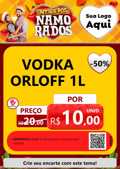Modelo de Cartaz para Cartaz A4 Vertical com o tema Arraiá dos Namorados para Distribuidora de bebidas