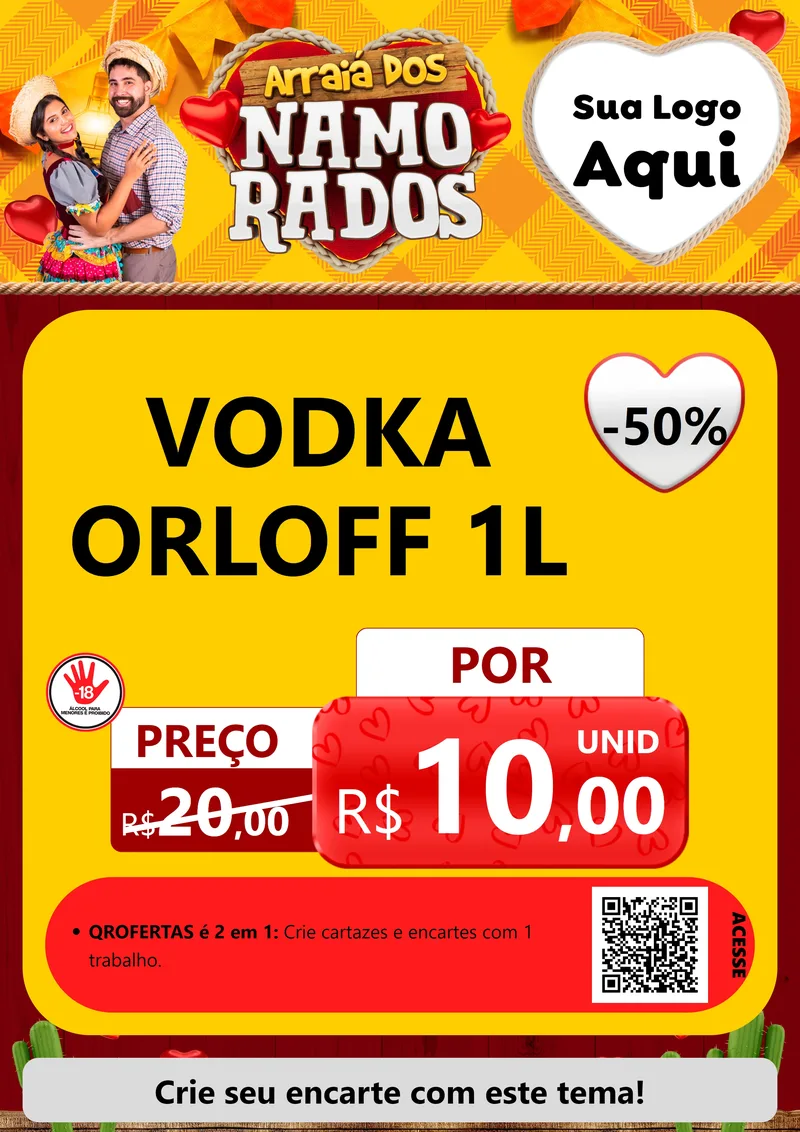Modelo de Cartaz para Cartaz A4 Vertical com o tema Arraiá dos Namorados para Distribuidora de bebidas