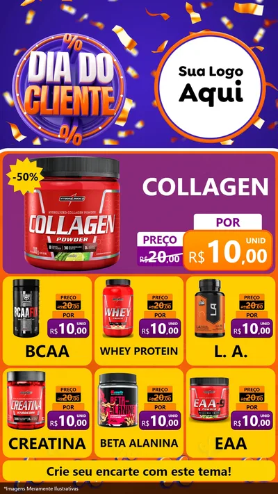 Modelo de Rede Social para Stories com o tema Dia do Cliente para Suplementos alimentares