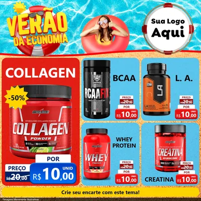 Modelo de Rede Social para Feed Facebook com o tema Verão da Economia para Suplementos alimentares