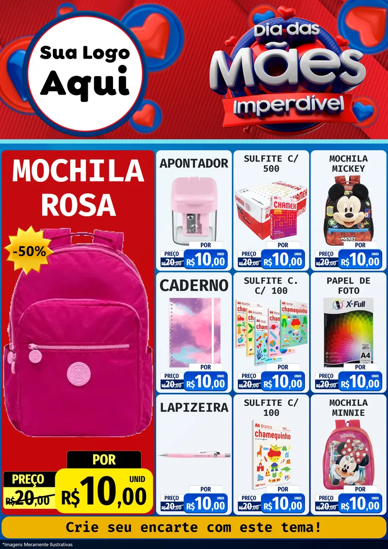 Modelo de Encarte para Encarte A4 Vertical com o tema Dia Das Mães Imperdível para Papelaria