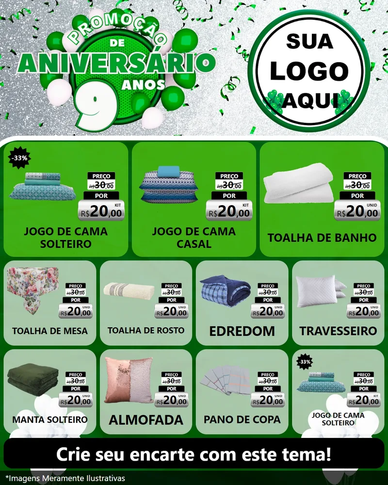 Modelo de Rede Social para Feed Instagram com o tema Promoção de Aniversário - 9 Anos para Cama, Mesa e Banho