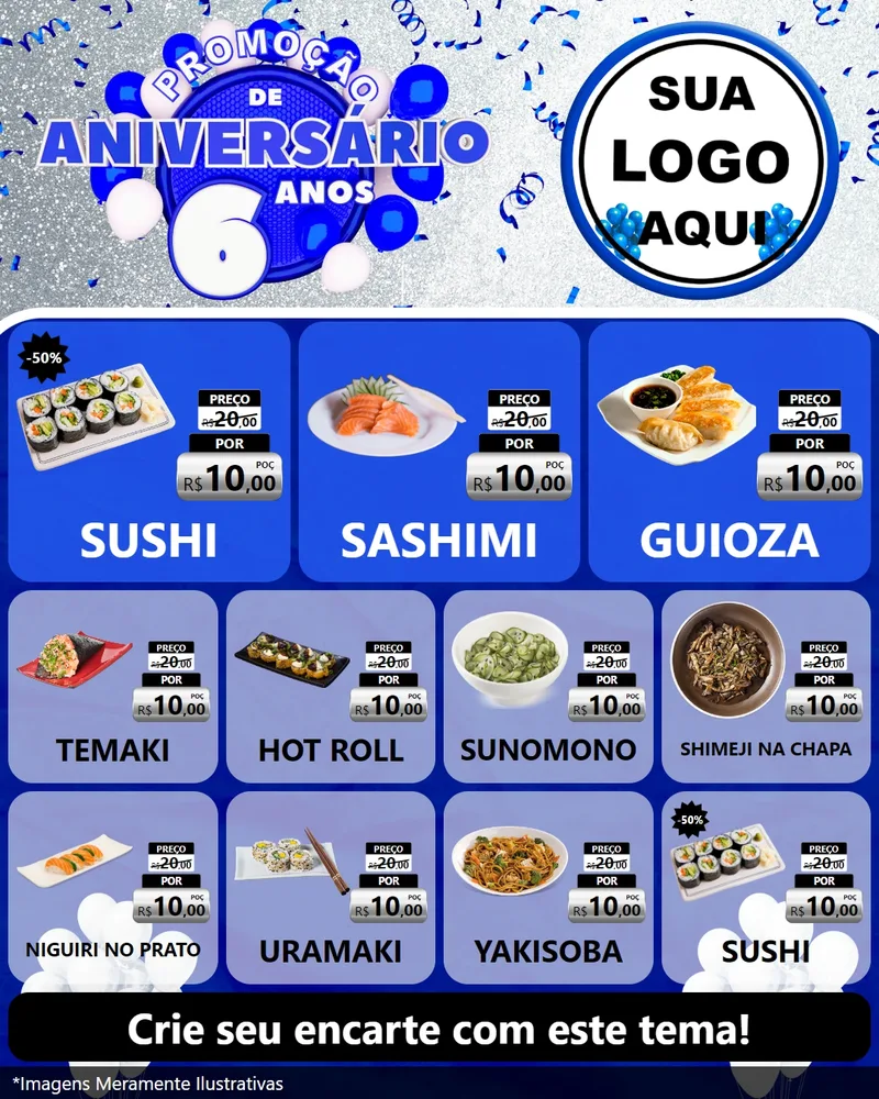 Modelo de Rede Social para Feed Instagram com o tema Promoção de Aniversário - 6 Anos para Comida japonesa