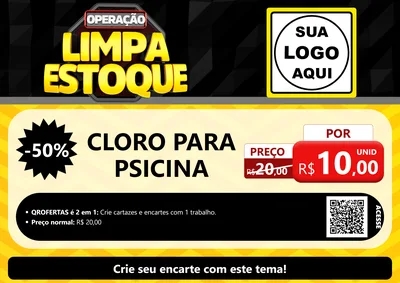 Modelo de Cartaz para Cartaz A4 Horizontal com o tema Operação Limpa Estoque para Produtos para Piscina