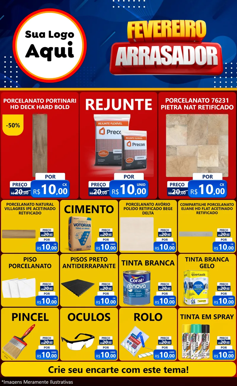 Modelo de Encarte para Encarte Grande com o tema Fevereiro Arrasador para Pisos e revestimentos