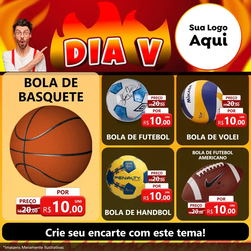 Modelo de Rede Social para Feed Facebook com o tema Dia V para Artigos Esportivos