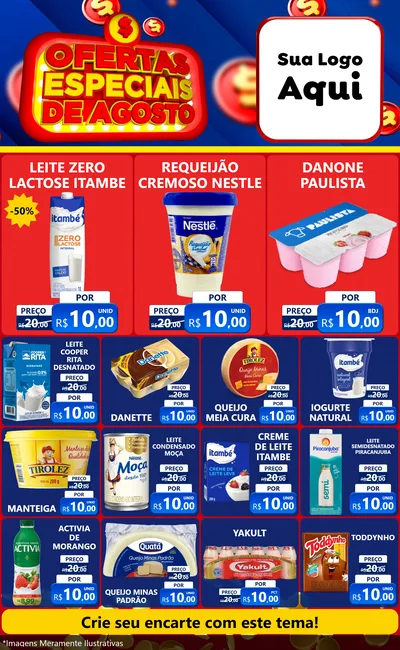 Modelo de Encarte para Encarte Grande com o tema Ofertas Especiais de Agosto para Frios e Laticínios