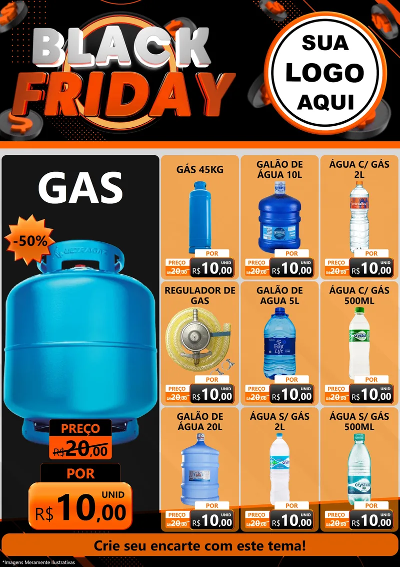 Modelo de Encarte para Encarte A4 Vertical com o tema Black Friday para Água e gás