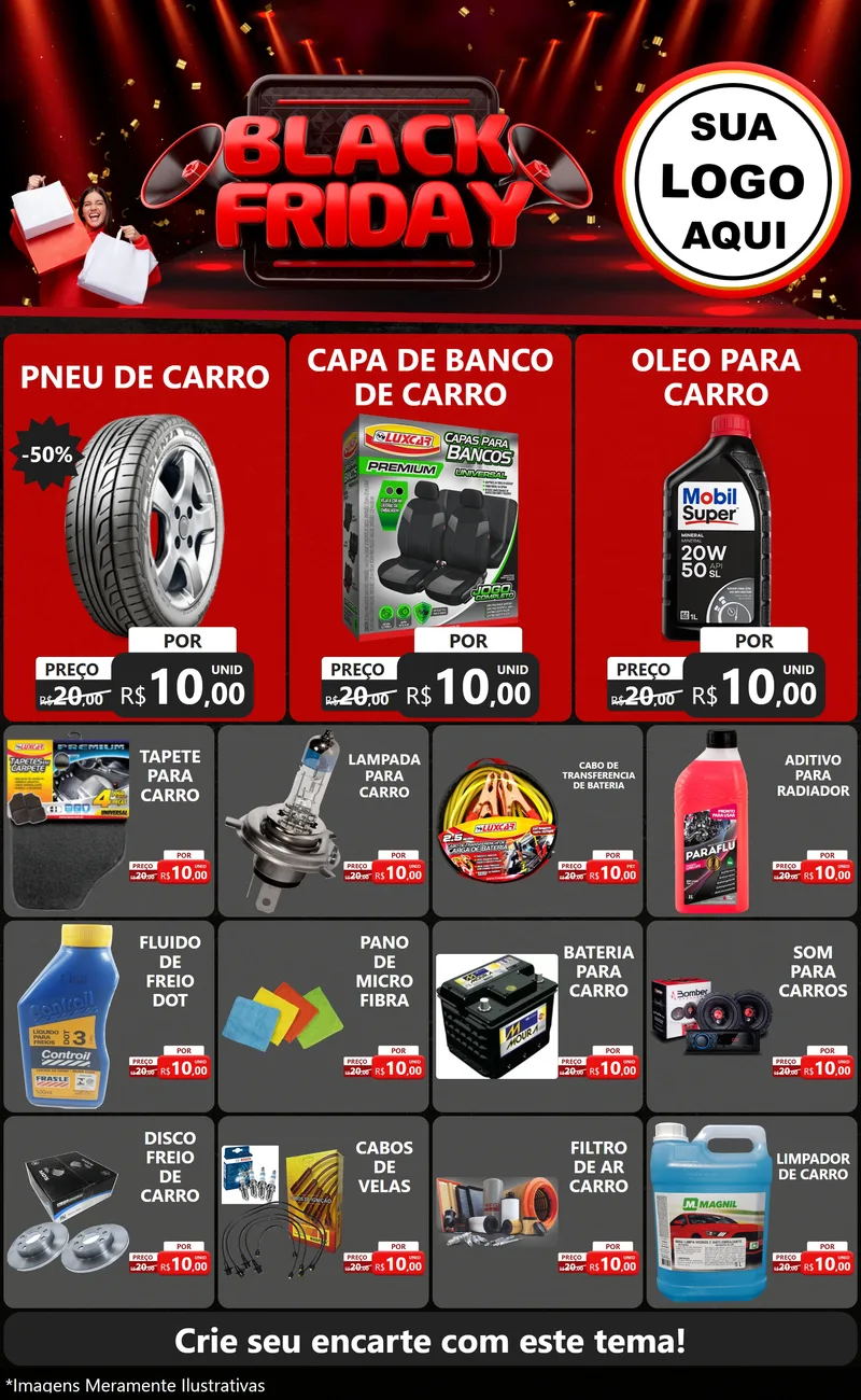Modelo de Encarte para Encarte Grande com o tema Black Friday para Auto peças