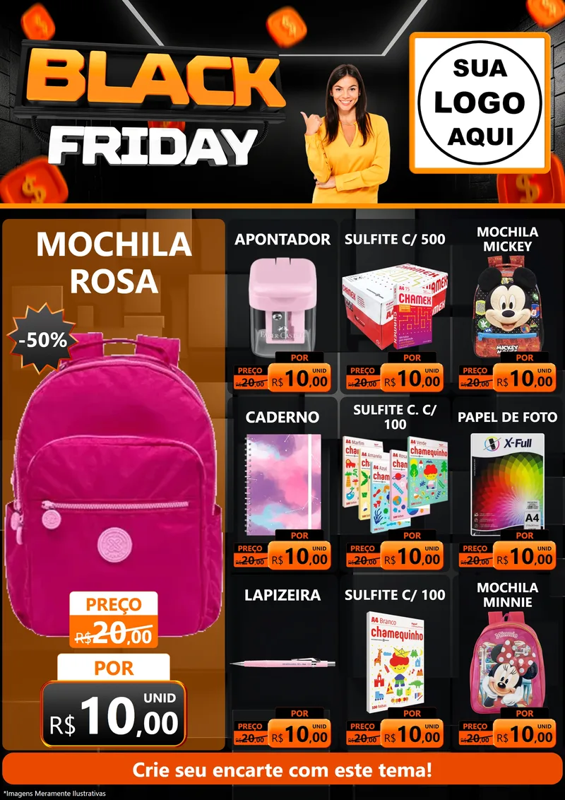 Modelo de Encarte para Encarte A4 Vertical com o tema Black Friday para Papelaria