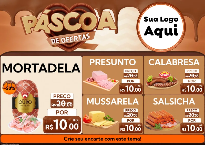 Modelo de Encarte para Encarte A4 Horizontal com o tema Páscoa de Ofertas para Frios e Laticínios