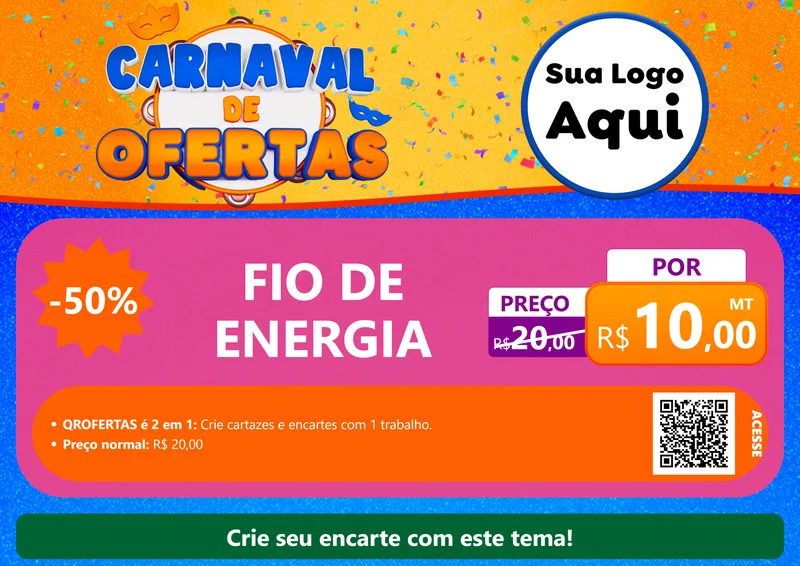 Modelo de Cartaz para Cartaz A4 Horizontal com o tema Carnaval de Ofertas para Materiais Elétricos