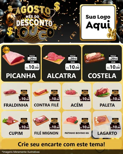 Modelo de Rede Social para Feed Instagram com o tema Agosto Mês do Desconto Louco para Açougue