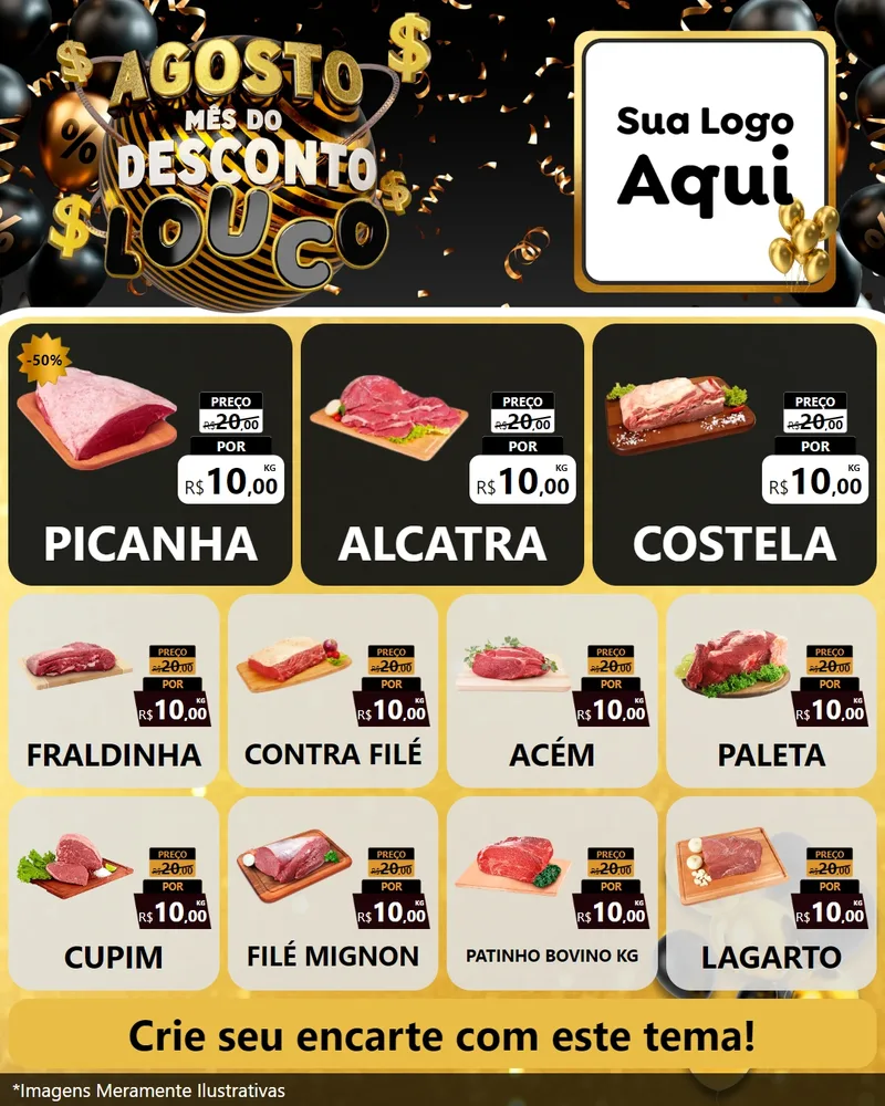 Modelo de Rede Social para Feed Instagram com o tema Agosto Mês do Desconto Louco para Açougue