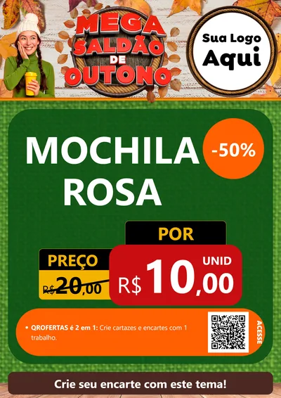 Modelo de Cartaz para Cartaz A4 Vertical com o tema Mega Saldão de Outono para Papelaria