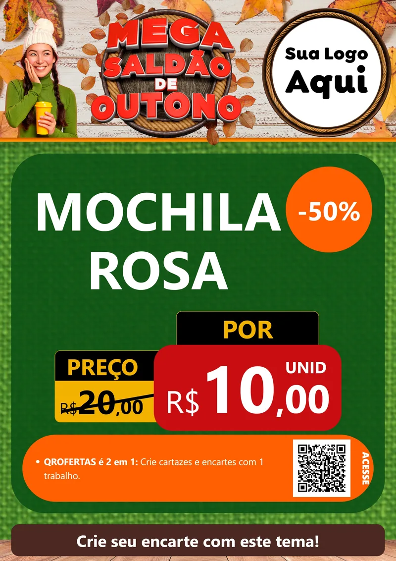 Modelo de Cartaz para Cartaz A4 Vertical com o tema Mega Saldão de Outono para Papelaria