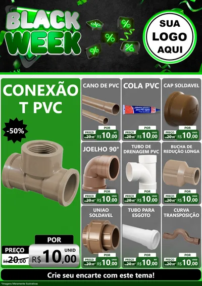 Modelo de Encarte para Encarte A4 Vertical com o tema Black Week para Tubos e conexões