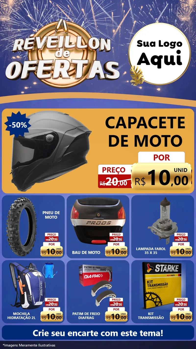 Modelo de Rede Social para Stories com o tema Réveillon de Ofertas para Moto peças