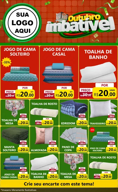 Modelo de Encarte para Encarte Grande com o tema Outubro Imbatível para Cama, Mesa e Banho