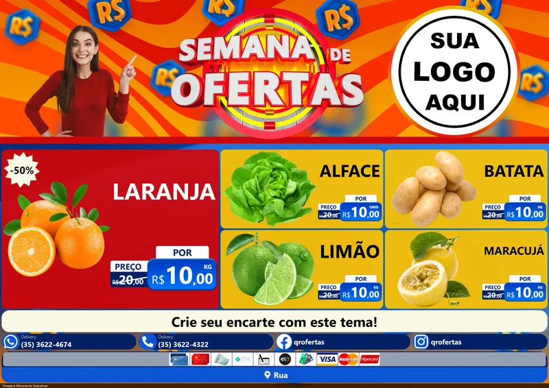 Modelo de Encarte para Encarte A4 Horizontal com o tema Semana de Ofertas para Hortifrúti