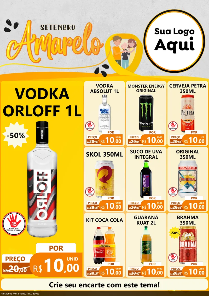 Modelo de Encarte para Encarte A4 Vertical com o tema Setembro Amarelo para Distribuidora de bebidas