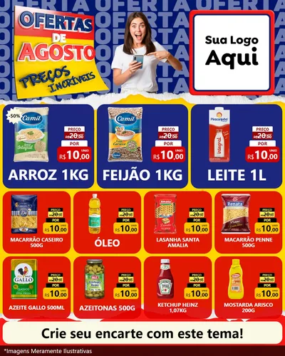 Modelo de Rede Social para Feed Instagram com o tema Ofertas de Agosto - Preços Incríveis para Supermercado