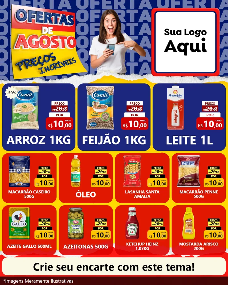 Modelo de Rede Social para Feed Instagram com o tema Ofertas de Agosto - Preços Incríveis para Supermercado