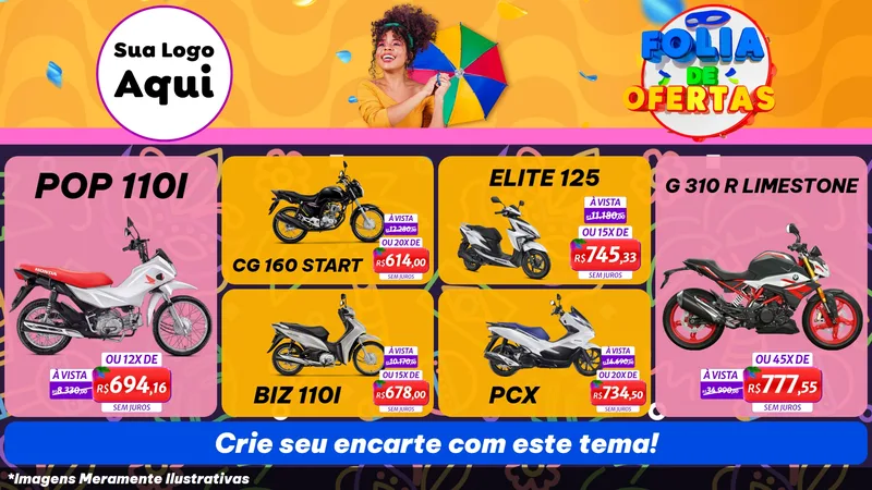 Modelo de TV para TV Horizontal com o tema Folia de Ofertas para Concessionaria de Motos