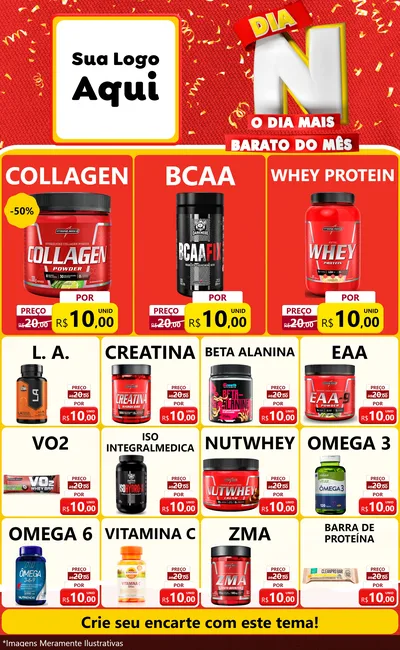 Modelo de Encarte para Encarte Grande com o tema Dia N o Dia Mais Barato do Mês para Suplementos alimentares