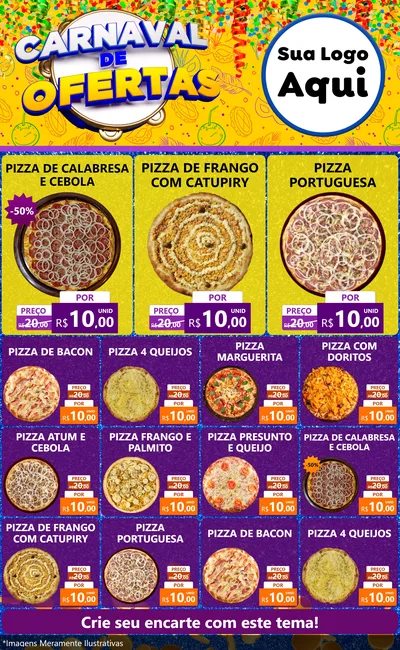 Modelo de Encarte para Encarte Grande com o tema Carnaval de Ofertas para Pizzaria