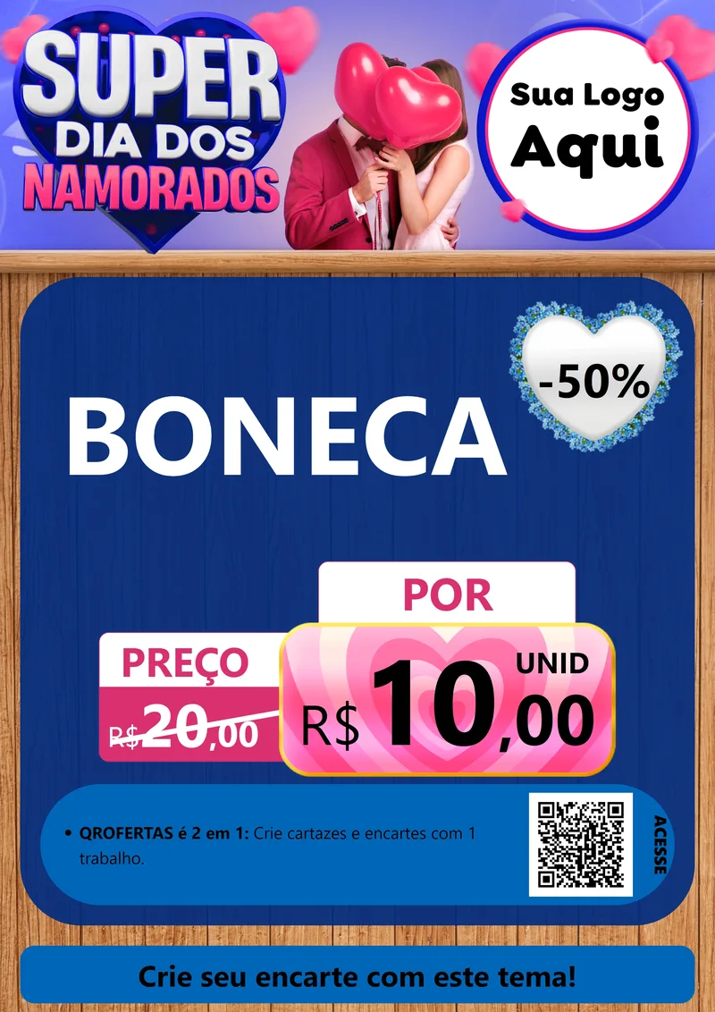 Modelo de Cartaz para Cartaz A4 Vertical com o tema Super Dia dos Namorados para Brinquedos