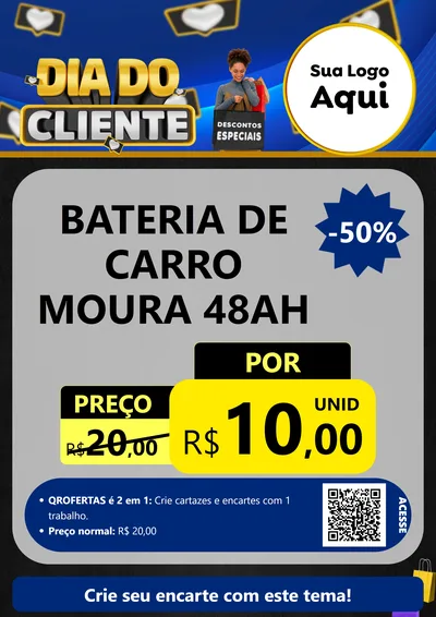 Modelo de Cartaz para Cartaz A4 Vertical com o tema Dia Do Cliente para Baterias Elétricas