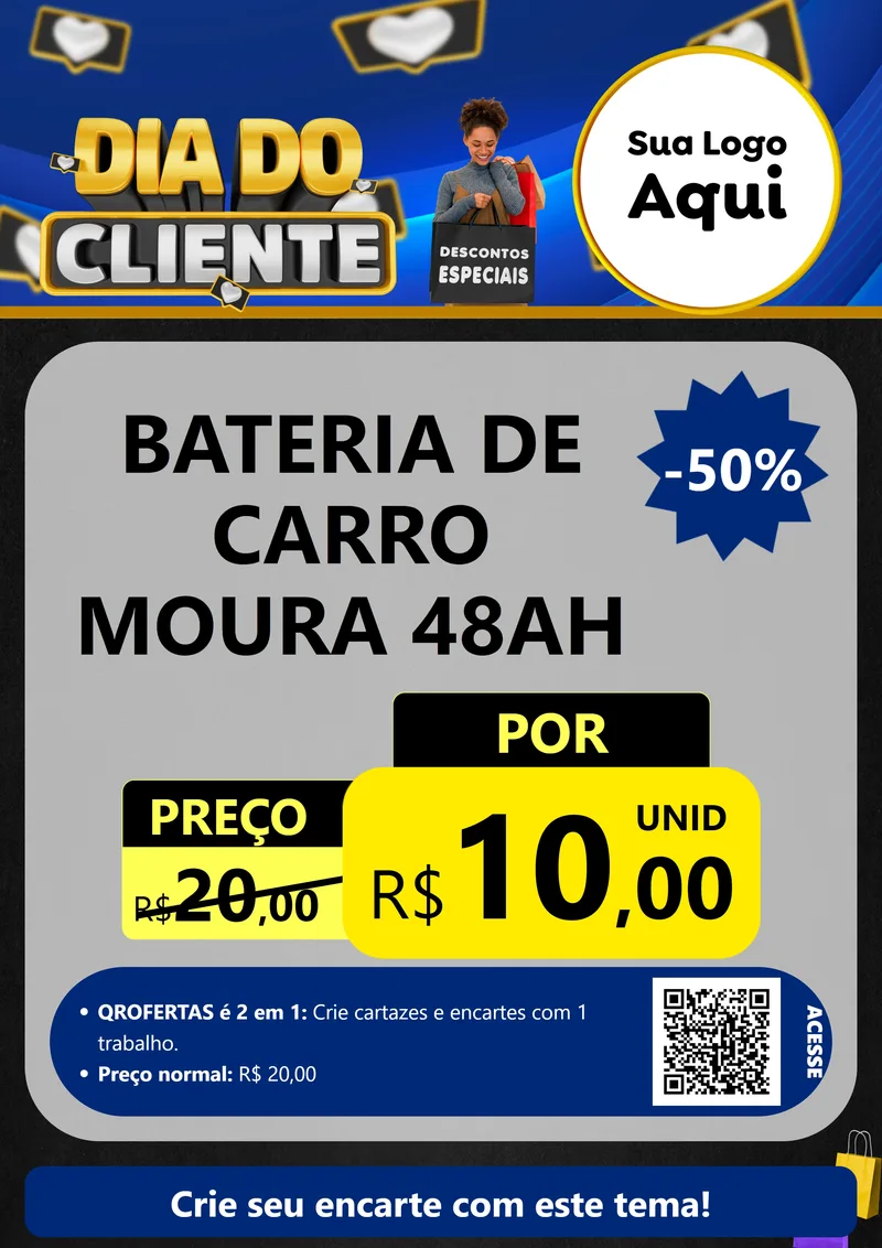 Modelo de Cartaz para Cartaz A4 Vertical com o tema Dia Do Cliente para Baterias Elétricas