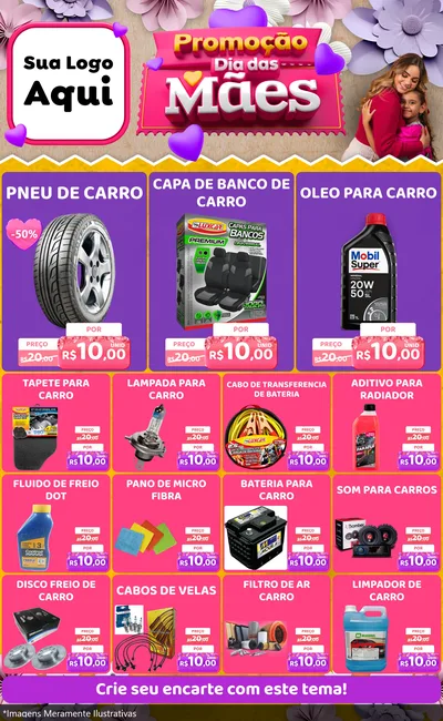 Modelo de Encarte para Encarte Grande com o tema Promoção Dia das Mães para Auto peças
