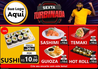 Modelo de Encarte para Encarte A4 Horizontal com o tema Sexta Turbinada para Comida japonesa