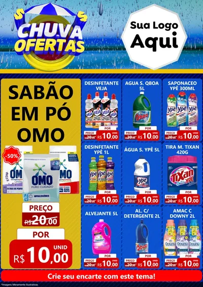 Modelo de Encarte para Encarte A4 Vertical com o tema Chuva de Ofertas para Produtos de Limpeza