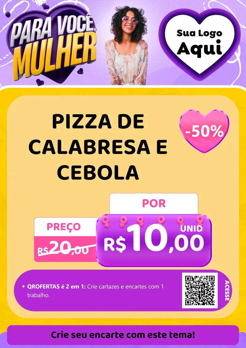 Modelo de Cartaz para Cartaz A4 Vertical com o tema Para Você, Mulher para Pizzaria
