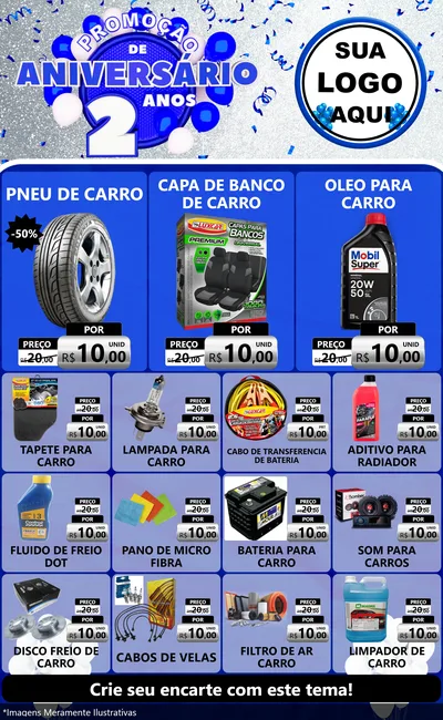 Modelo de Encarte para Encarte Grande com o tema Promoção de Aniversário - 2 Anos para Auto peças